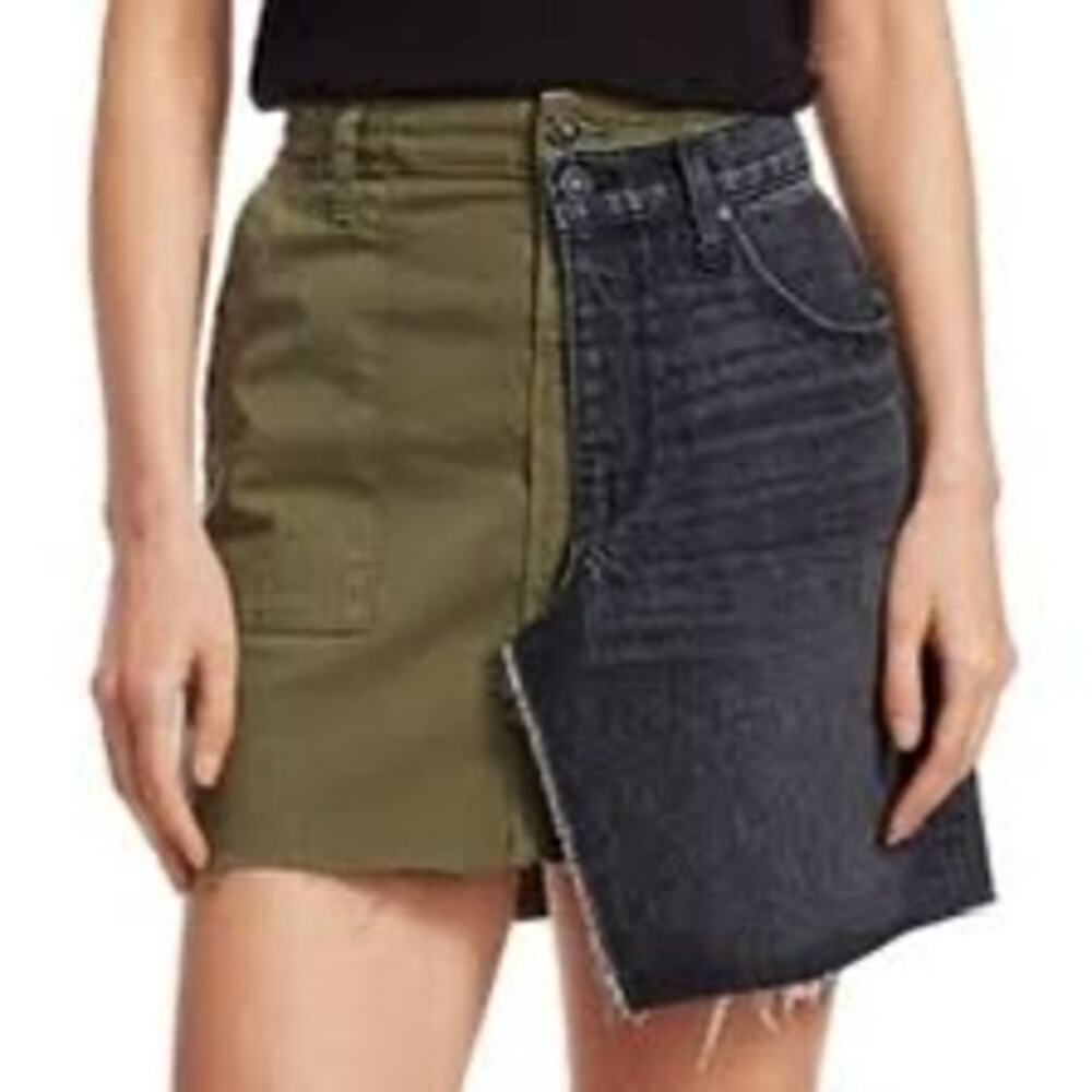 HUDSON Jeans Skirt Women's 25 Split Colorblock Green Black Mini Skirt NWT